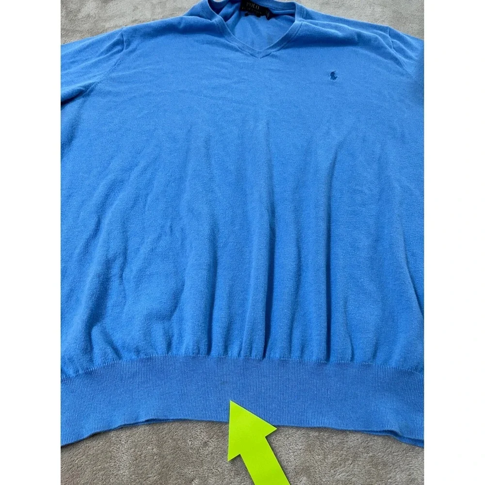Polo Ralph Lauren Sweater Men's 2XLT Tall Blue Pima Cotton V-Neck Pony Logo